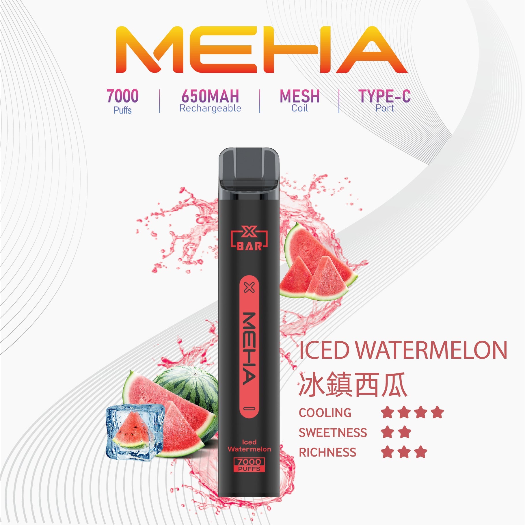 MEHA 抛棄式7000口小黑條冰鎮西瓜口味產品圖