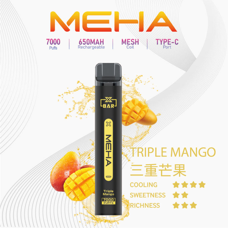 MEHA 抛棄式7000口小黑條三重芒果口味產品圖